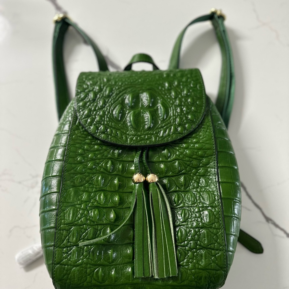 Luxurious Green Embossed Leather Backpack Like NEW